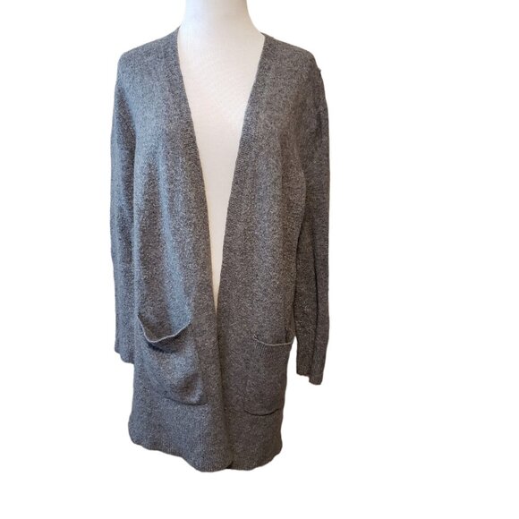 Madewell Womens Long Cardigan Gray Merino Wool Alpaca Open front Pockets Size M - Picture 1 of 15